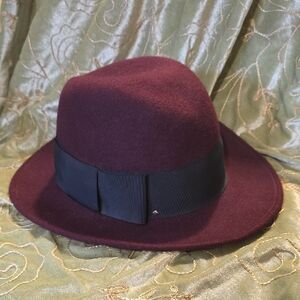 Kate Spade Maroon Fedora with Black Band